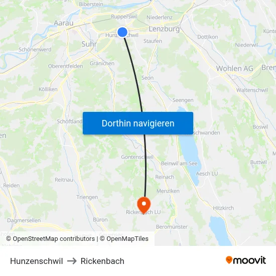 Hunzenschwil to Rickenbach map
