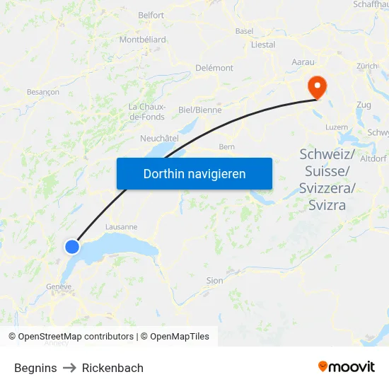 Begnins to Rickenbach map