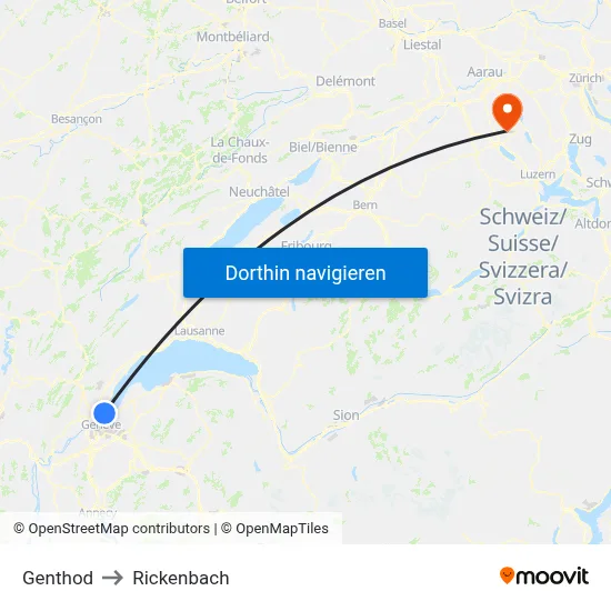 Genthod to Rickenbach map