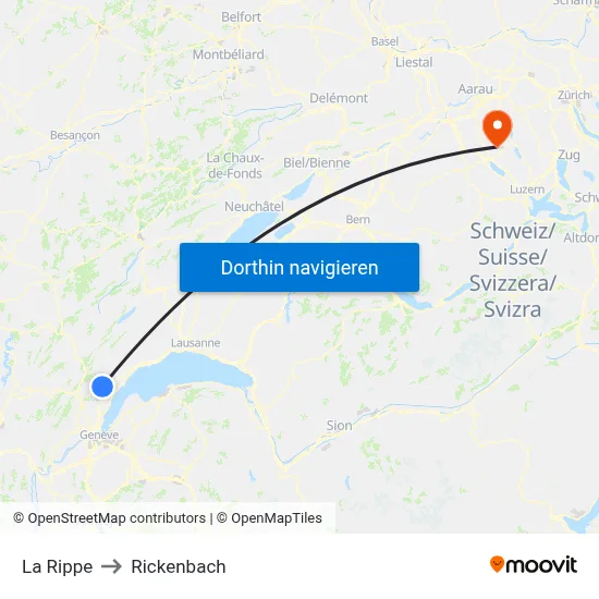 La Rippe to Rickenbach map