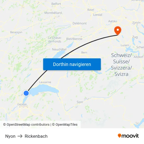 Nyon to Rickenbach map