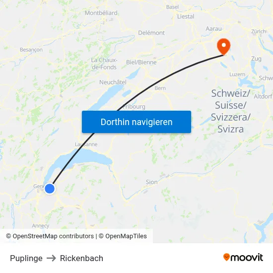 Puplinge to Rickenbach map