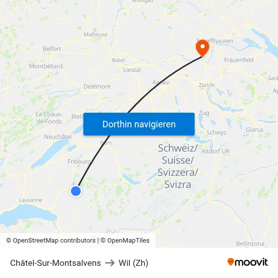 Châtel-Sur-Montsalvens to Wil (Zh) map