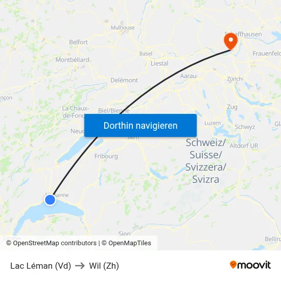 Lac Léman (Vd) to Wil (Zh) map