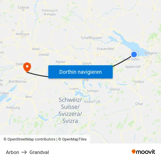 Arbon to Grandval map