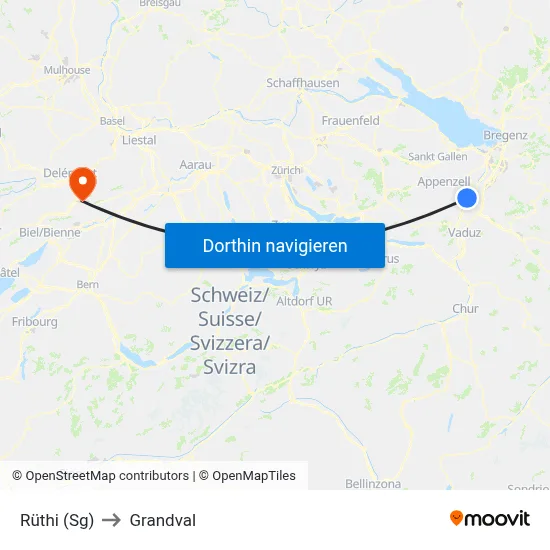 Rüthi (Sg) to Grandval map