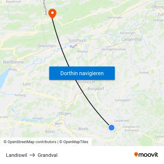 Landiswil to Grandval map