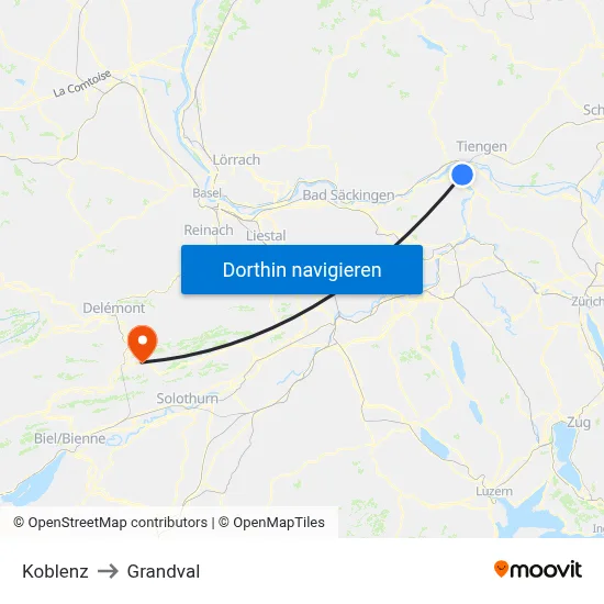 Koblenz to Grandval map