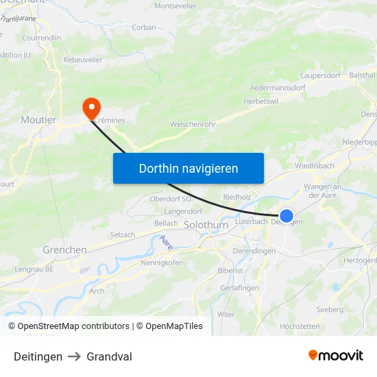 Deitingen to Grandval map
