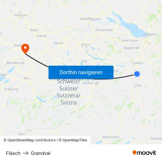 Fläsch to Grandval map