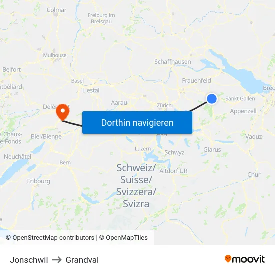Jonschwil to Grandval map