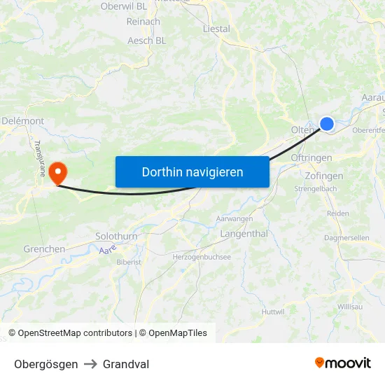 Obergösgen to Grandval map