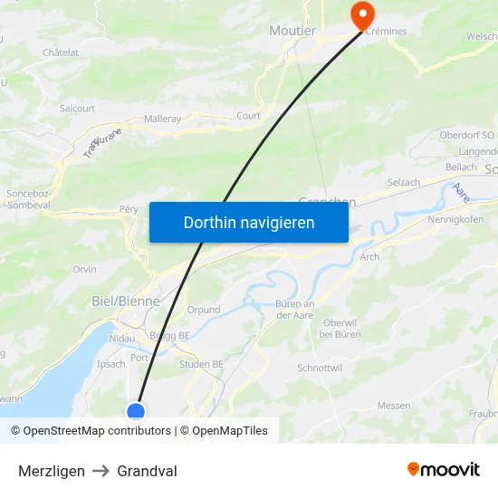 Merzligen to Grandval map