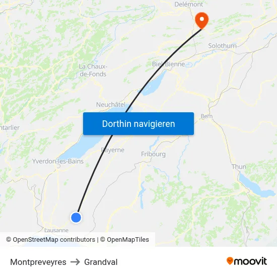 Montpreveyres to Grandval map