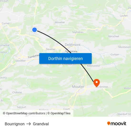 Bourrignon to Grandval map