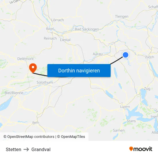 Stetten to Grandval map