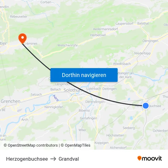 Herzogenbuchsee to Grandval map