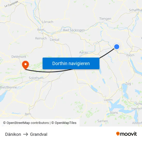 Dänikon to Grandval map