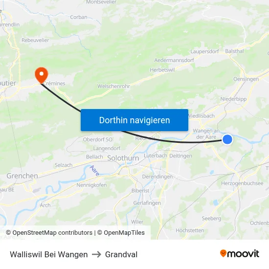 Walliswil Bei Wangen to Grandval map
