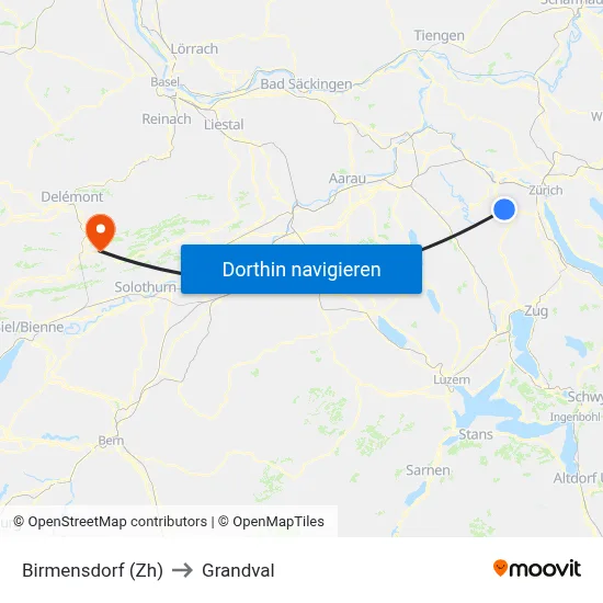 Birmensdorf (Zh) to Grandval map