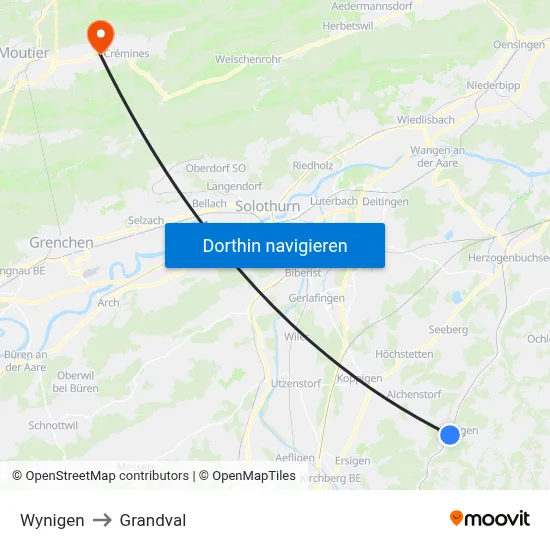 Wynigen to Grandval map