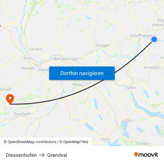 Diessenhofen to Grandval map