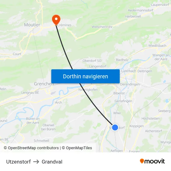 Utzenstorf to Grandval map