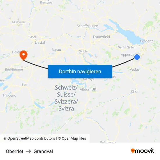 Oberriet to Grandval map