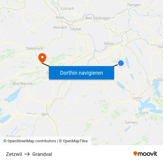 Zetzwil to Grandval map
