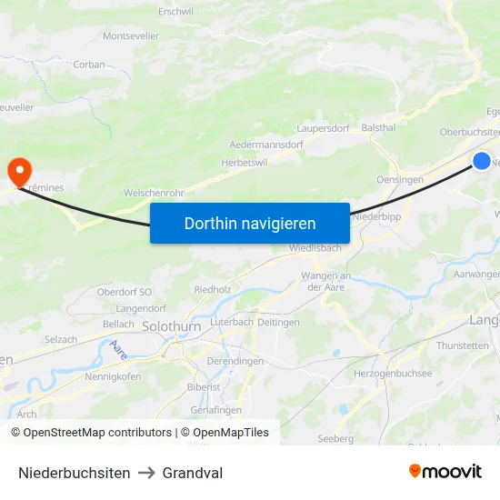 Niederbuchsiten to Grandval map