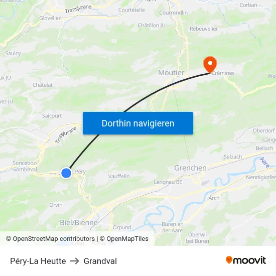 Péry-La Heutte to Grandval map