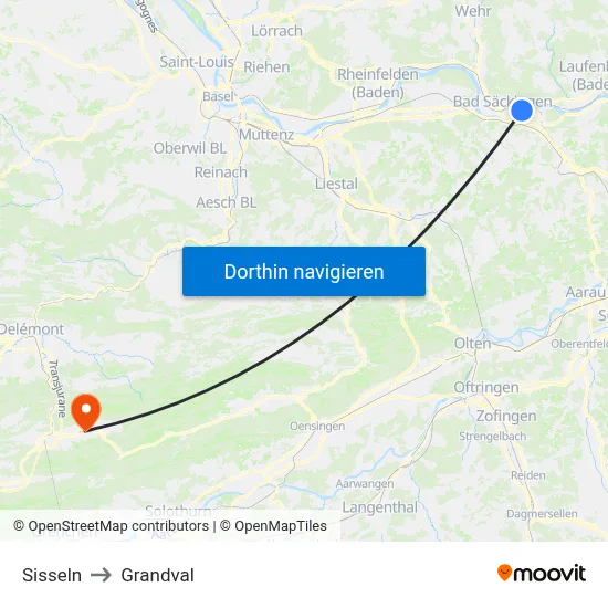 Sisseln to Grandval map