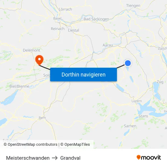 Meisterschwanden to Grandval map