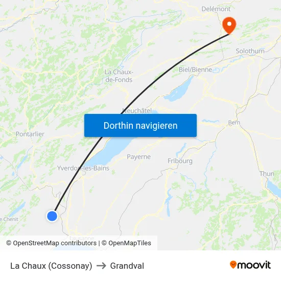 La Chaux (Cossonay) to Grandval map