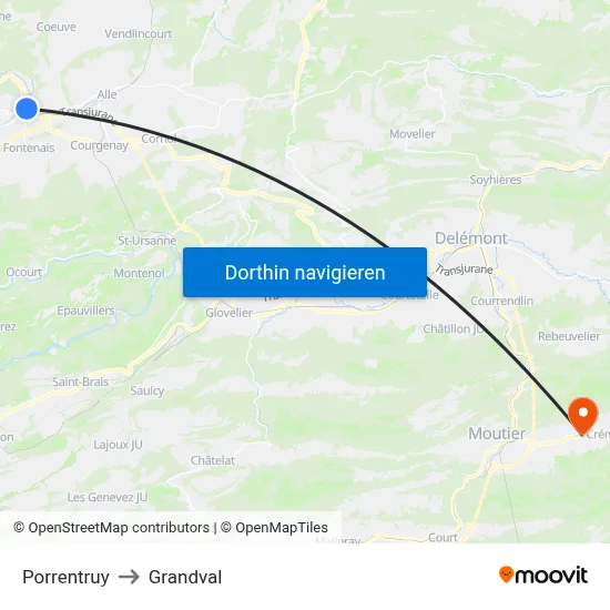 Porrentruy to Grandval map