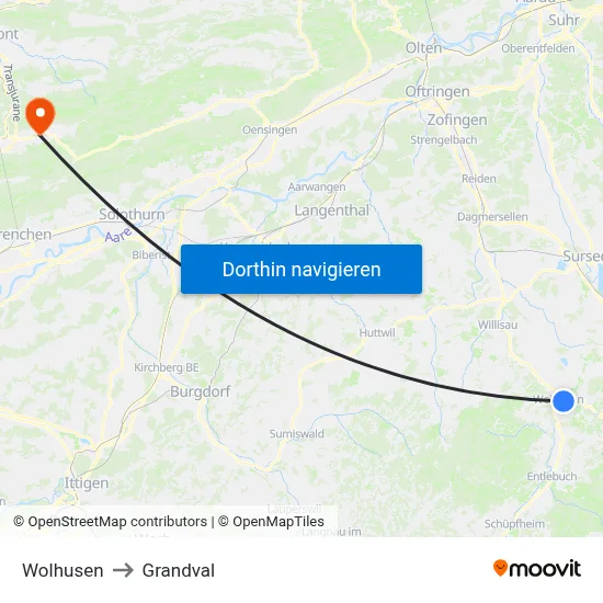 Wolhusen to Grandval map