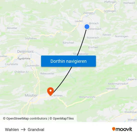 Wahlen to Grandval map