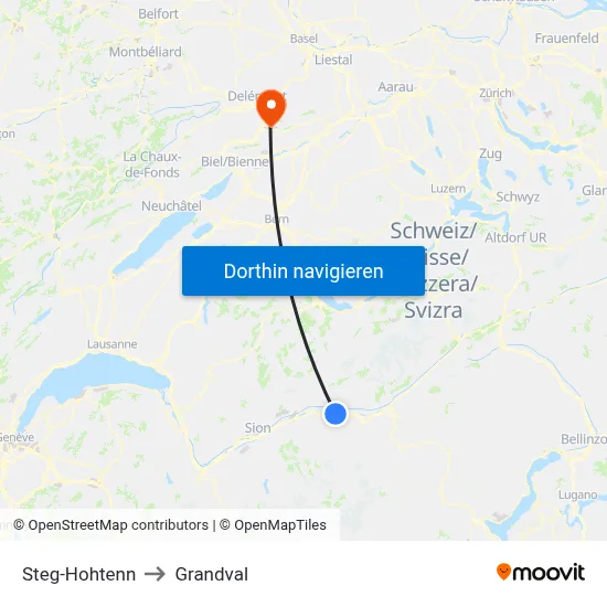 Steg-Hohtenn to Grandval map