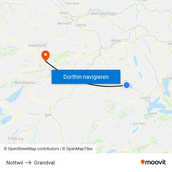 Nottwil to Grandval map
