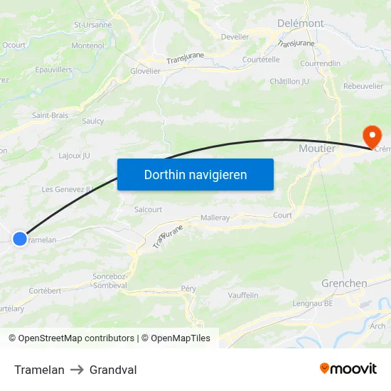 Tramelan to Grandval map