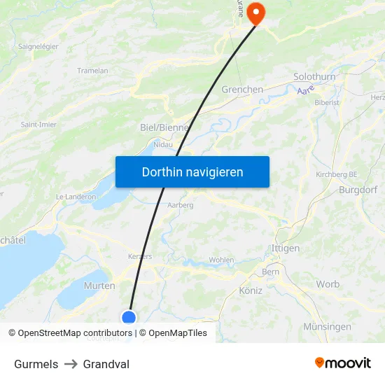 Gurmels to Grandval map