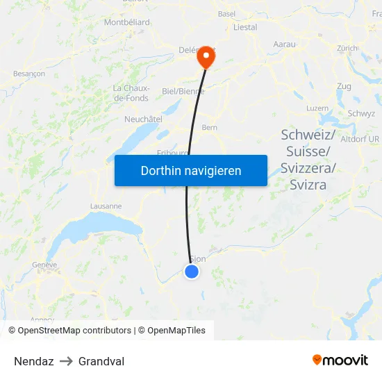 Nendaz to Grandval map