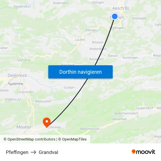 Pfeffingen to Grandval map