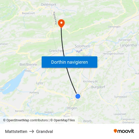 Mattstetten to Grandval map