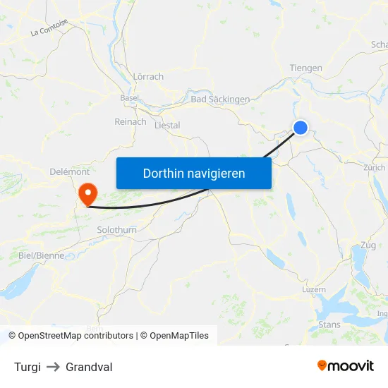 Turgi to Grandval map