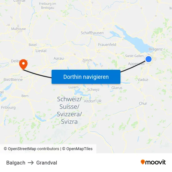 Balgach to Grandval map