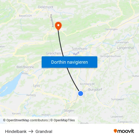Hindelbank to Grandval map