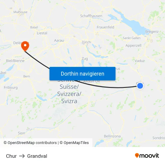 Chur to Grandval map