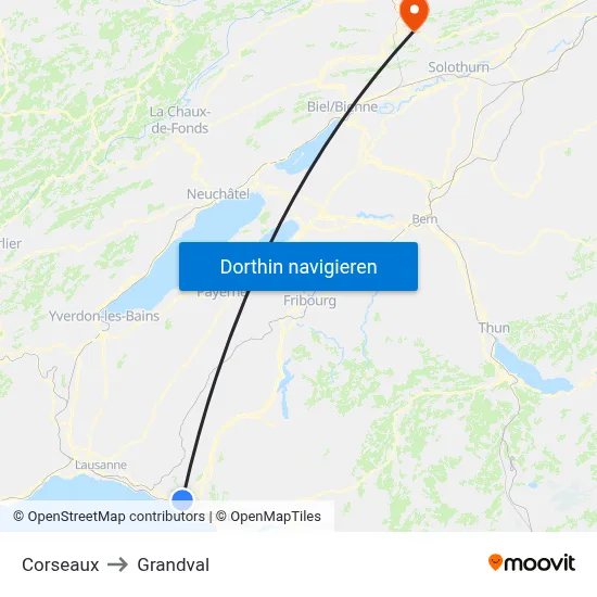 Corseaux to Grandval map