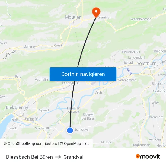 Diessbach Bei Büren to Grandval map